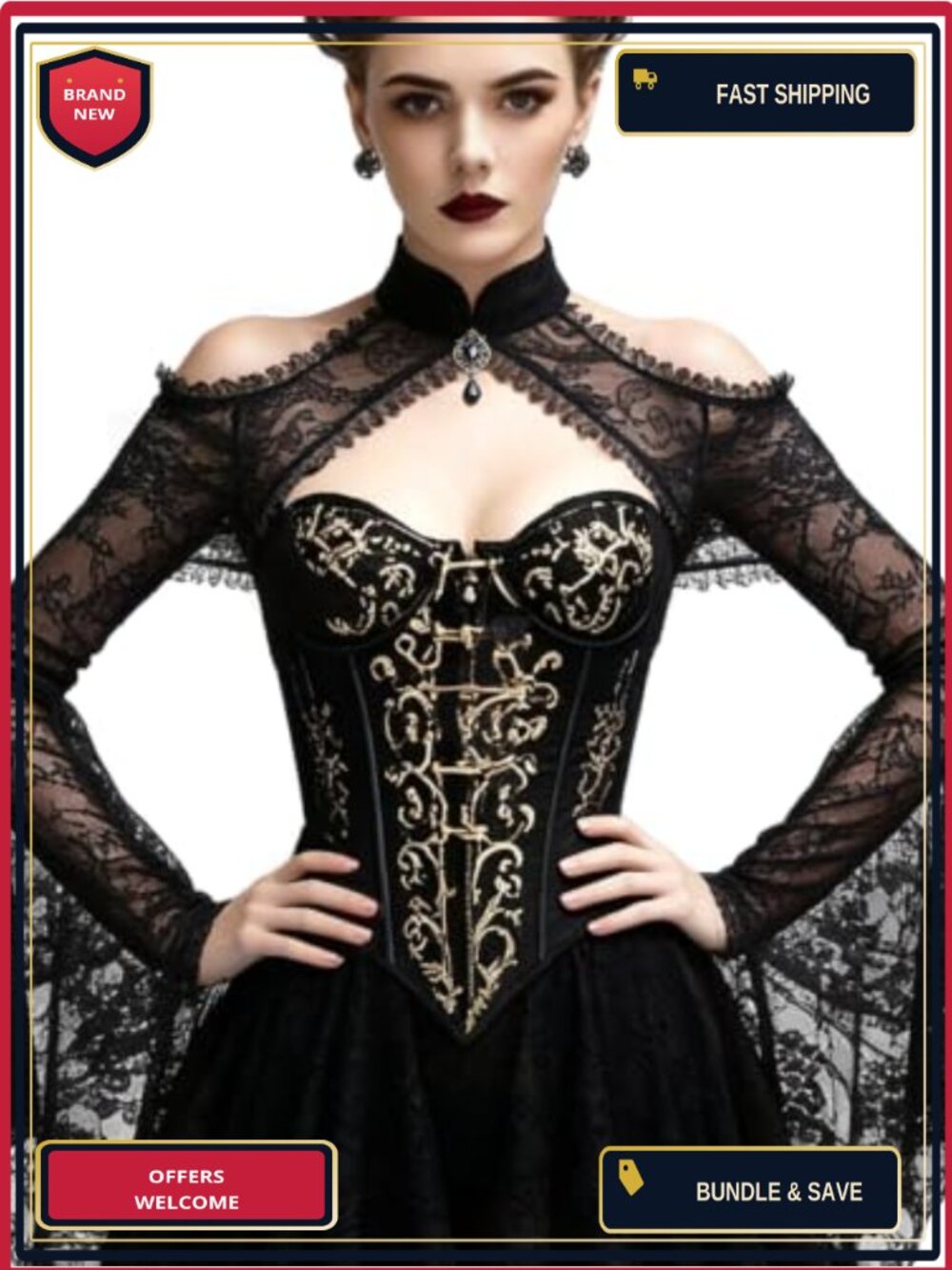 Lace Bolero Shrug Goth Crop Top Victorian Bell Sleeves Witch Costume